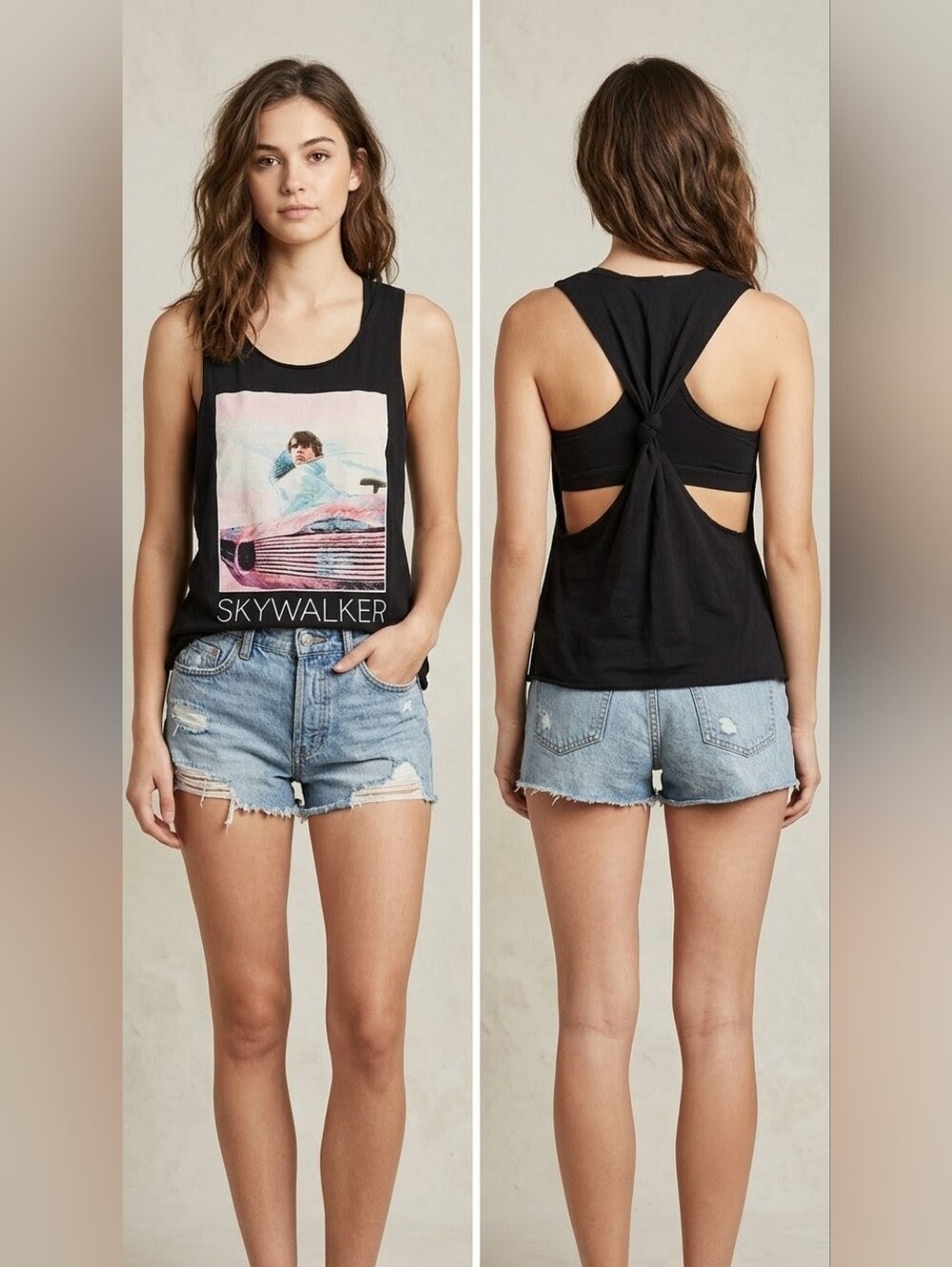 STAR WARS Tank Top Luke Skywalker Twist Knot Open Back Size Large